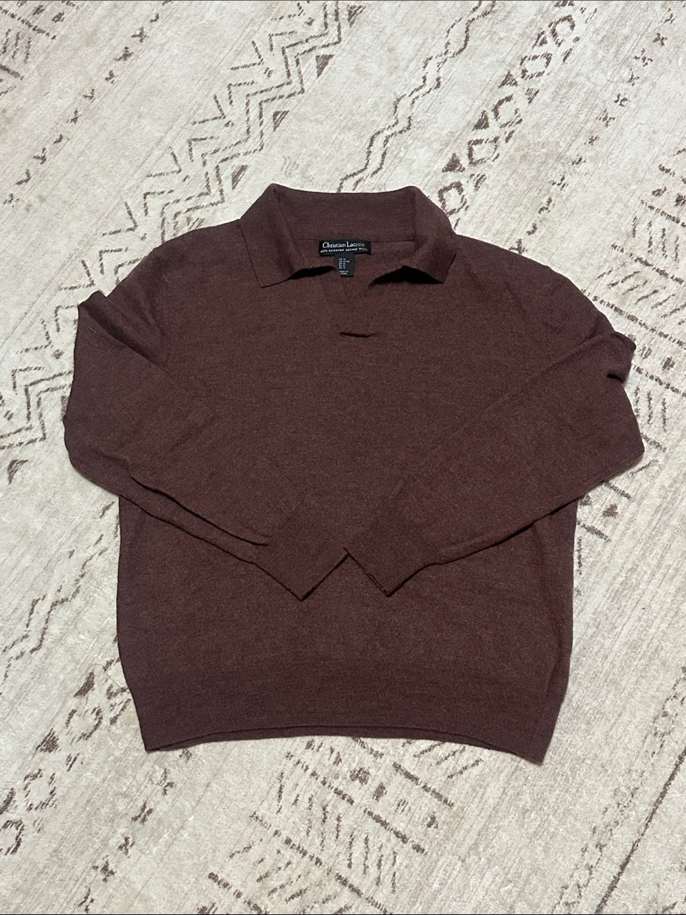 Christian Lacroix 100% Extra Fine Merino Wool Johnny Collar Polo Sweater XL